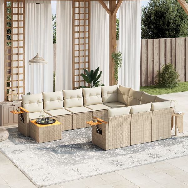 vidaXL Set de sof&aacute;s de jard&iacute;n 11pzas con cojines rat&aacute;n sint&eacute;tico beige