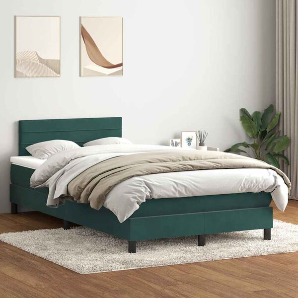 vidaXL Cama box spring con colch&oacute;n terciopelo verde oscuro 120x210 cm
