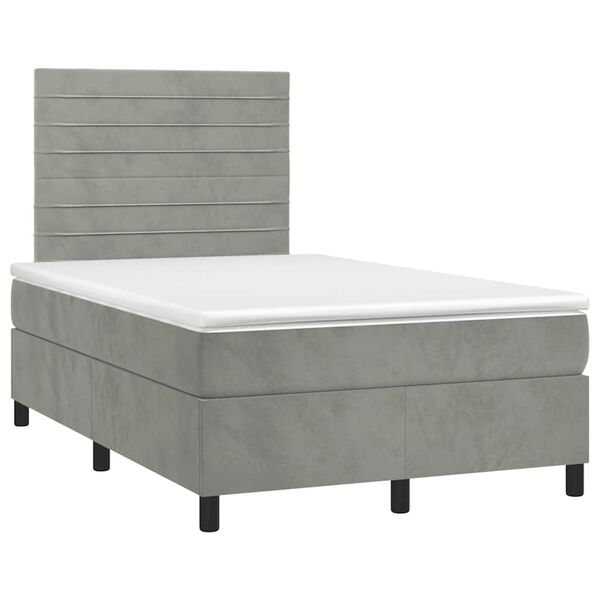 vidaXL Cama box spring colch&oacute;n y LED terciopelo gris claro 120x190 cm