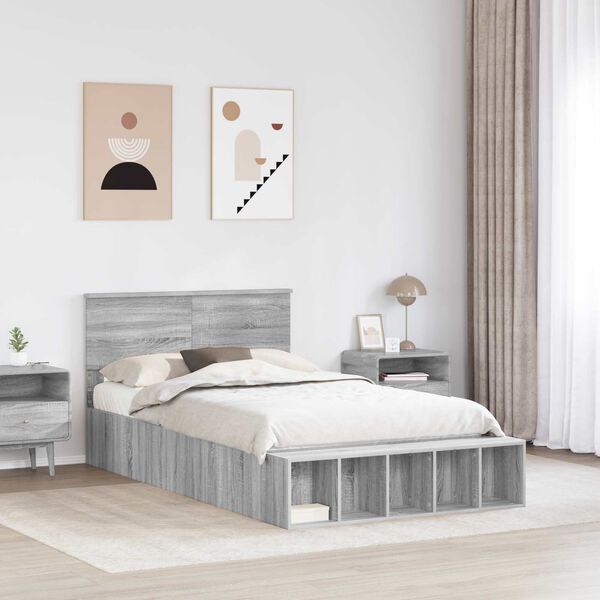 vidaXL Estructura de cama con estante Manual Gris Sonoma 120 x 190 cm