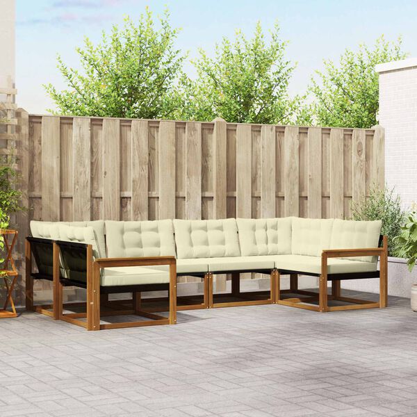 vidaXL Conjunto de sof&aacute;s de exterior con coj&iacute;n 6 pcs Natural y Crema