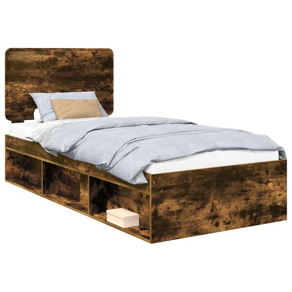 vidaXL Estructura de cama con cabecera Roble ahumado 90 x 190 cm