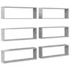 vidaXL Estante de pared 6 uds contrachapado gris hormig&oacute;n 80x15x26,5cm