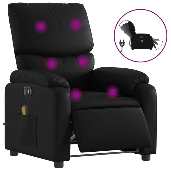 vidaXL Sill&oacute;n de masaje reclinable el&eacute;ctrico cuero sint&eacute;tico negro