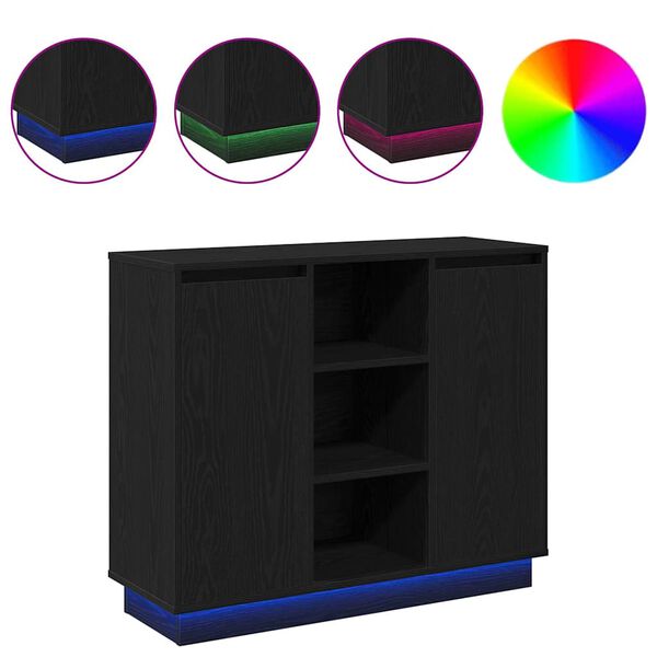 vidaXL Aparador LED Roble Negro 90 x 32 x 75 cm Madera de ingeniería