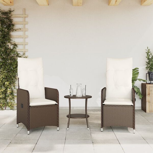 vidaXL Sillones reclinables jard&iacute;n con cojines marrones 2 uds rat&aacute;n PE