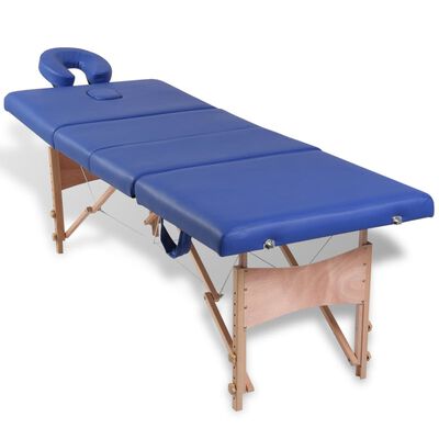 vidaXL Camilla de masaje plegable 4 zonas estructura de madera azul