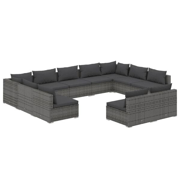 vidaXL Set de muebles de jardín 11 pzas y cojines ratán sintético gris
