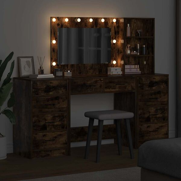 vidaXL Mesa Tocador con caj&oacute;n 3 pcs Roble ahumado Madera de ingenier&iacute;a