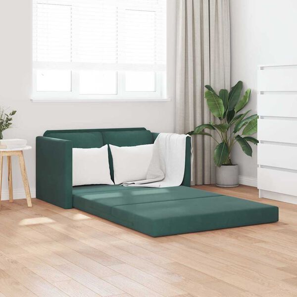 vidaXL Sof&aacute; cama de suelo 2 en 1 terciopelo verde oscuro 122x204x55 cm