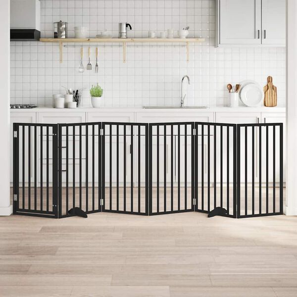 vidaXL Puerta para perros plegable 6 paneles madera &aacute;lamo negra 300 cm