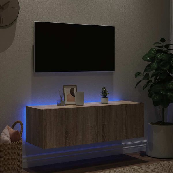 vidaXL Mueble de TV de pared con luces LED roble Sonoma 100x35x31 cm