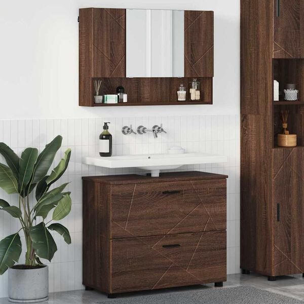 vidaXL Juego de muebles de ba&ntilde;o con caj&oacute;n 2 pcs Roble Marr&oacute;n