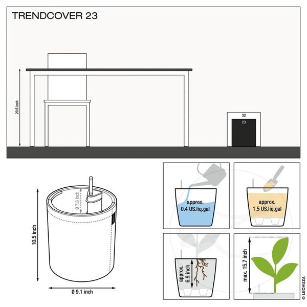 LECHUZA Jardinera TRENDCOVER 23 Cork TODO EN UNO natural oscuro