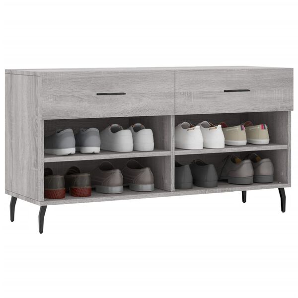 vidaXL Banco zapatero madera de ingeniería gris Sonoma 102x35x55 cm