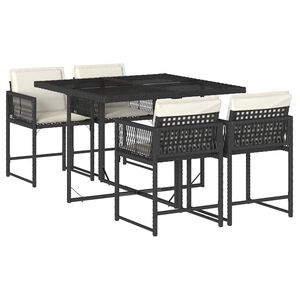 vidaXL Set de muebles jard&iacute;n 5 pzas con cojines rat&aacute;n sint&eacute;tico negro