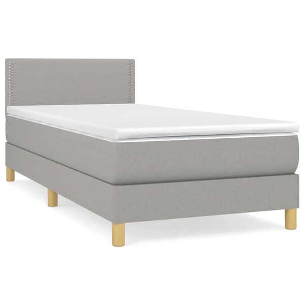 vidaXL Cama box spring con colch&oacute;n tela gris claro 90x200 cm
