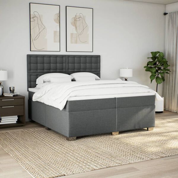vidaXL Cama box spring con colch&oacute;n tela gris oscuro 200x200 cm