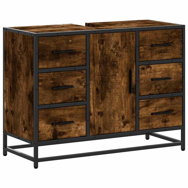 vidaXL Armario lavabo ba&ntilde;o madera ingenier&iacute;a roble ahumado 80x33x60 cm