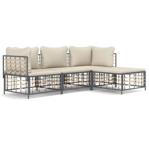 vidaXL Set muebles de jard&iacute;n 4 pzas y cojines rat&aacute;n PE gris antracita
