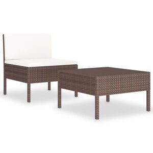 vidaXL Set de muebles de jard&iacute;n 2 piezas con cojines rat&aacute;n PE marr&oacute;n