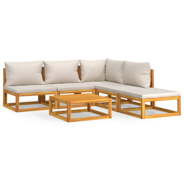 vidaXL Set muebles de jardín 6 pzas madera maciza y cojines gris claro