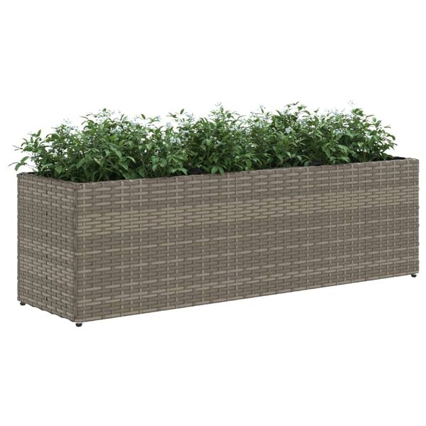 vidaXL Jardinera con 3 maceteros rat&aacute;n sint&eacute;tico gris 105x30x32 cm