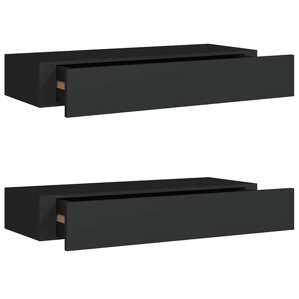 vidaXL Estantes de pared con caj&oacute;n 2 uds MDF negro 60x23,5x10 cm