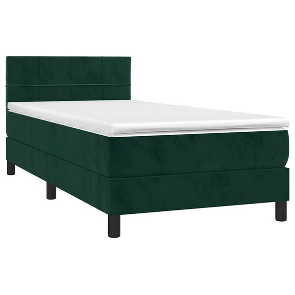 vidaXL Cama box spring colch&oacute;n y LED terciopelo verde oscuro 100x200cm