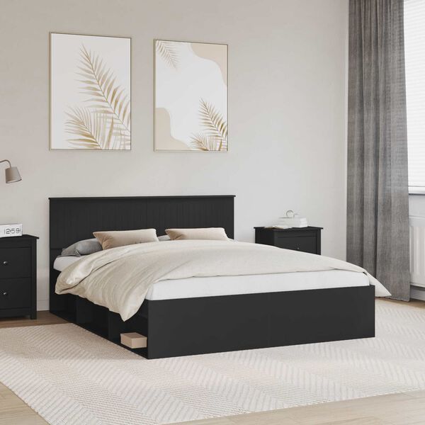 vidaXL Estructura de cama Negro 160 x 200 cm Madera de pino macizo