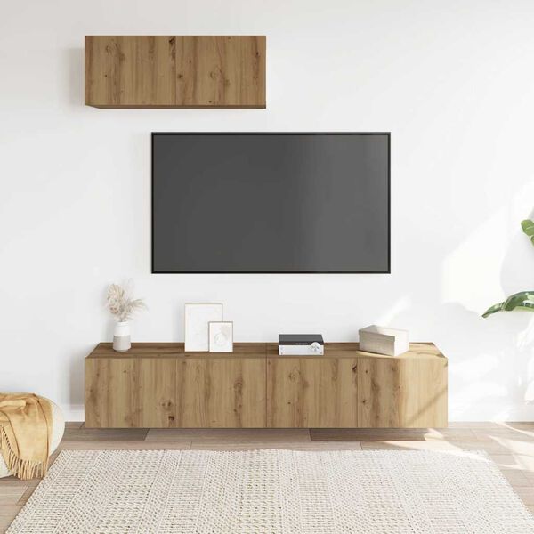 vidaXL Mueble para TV de pared madera contrachapada artesanal 3 piezas