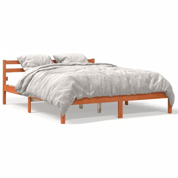 vidaXL Cama sin colch&oacute;n madera maciza de pino marr&oacute;n cera 200x200 cm