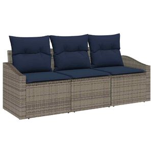 vidaXL Conjunto de sof&aacute;s de jard&iacute;n con coj&iacute;n 3 pcs Gris y azul marino