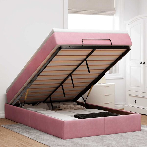 vidaXL Cama otomana con colch&oacute;n terciopelo rosa 120x190 cm