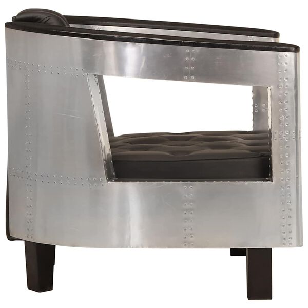 vidaXL Sillón de aviador de cuero auténtico negro