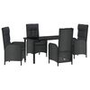 vidaXL Conjunto de Comedor de Jard&iacute;n 5 uds. Negro rat&aacute;n sint&eacute;tico
