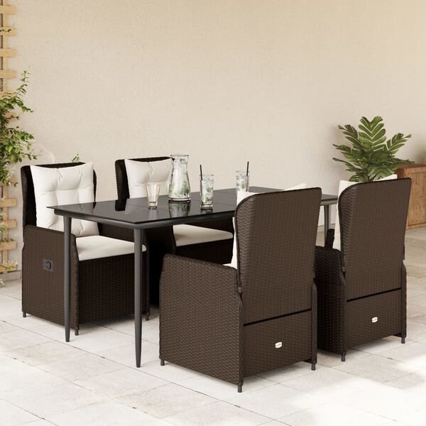 vidaXL Set comedor de jard&iacute;n 5 piezas y cojines rat&aacute;n sint&eacute;tico marr&oacute;n