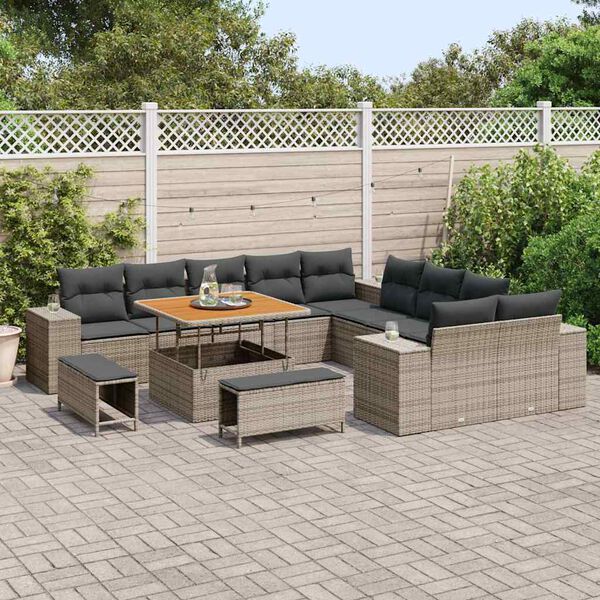 vidaXL Conjunto de sof&aacute; de jard&iacute;n 13 pcs Gris rat&aacute;n sint&eacute;tico