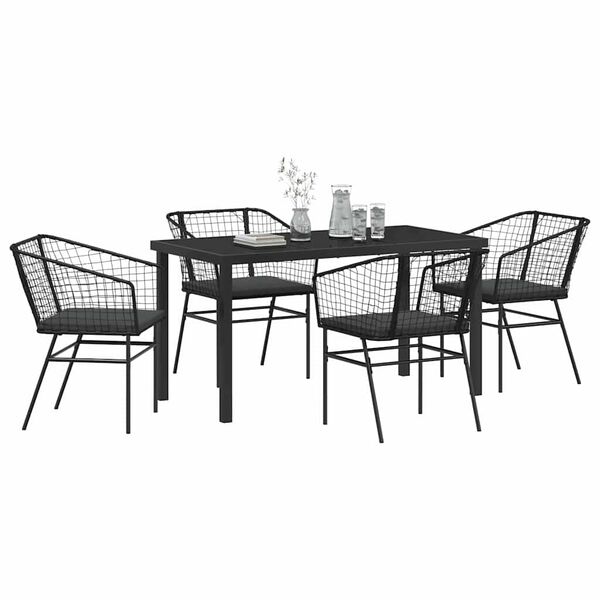 vidaXL Conjunto de Comedor de Jard&iacute;n 5 pcs Negro rat&aacute;n sint&eacute;tico
