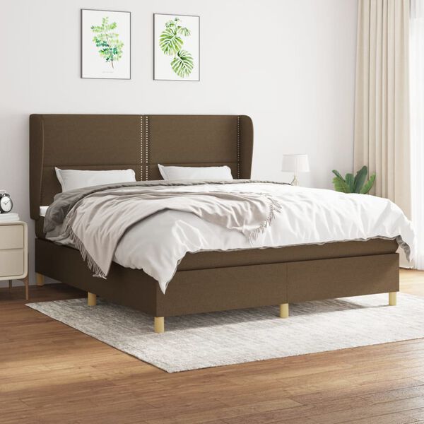 vidaXL Cama box spring con colch&oacute;n tela marr&oacute;n oscuro 180x200 cm