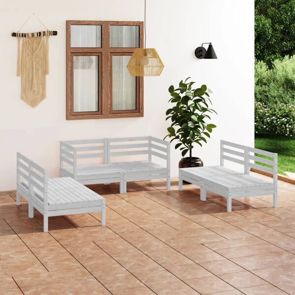 vidaXL Juego de muebles de jard&iacute;n 6 piezas madera maciza pino blanco