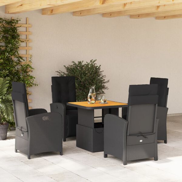 vidaXL Set de muebles jard&iacute;n 5 pzas con cojines rat&aacute;n sint&eacute;tico negro