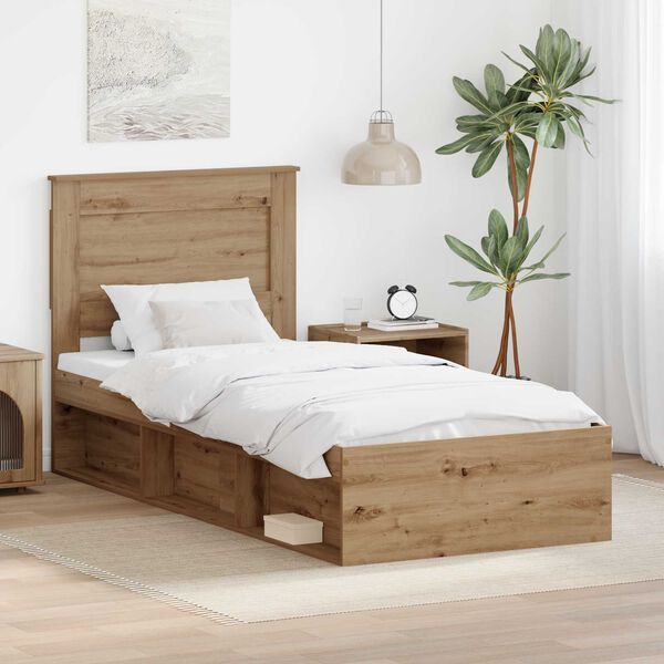 vidaXL Estructura de cama con cabecera Roble Artesanal 75 x 190 cm