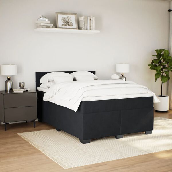 vidaXL Cama box spring con colch&oacute;n terciopelo negro 140x190 cm