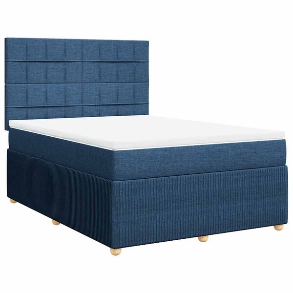 vidaXL Cama box spring con colch&oacute;n tela azul 160x200 cm