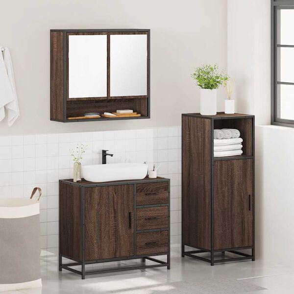 vidaXL Set de muebles baño 3 pzas madera contrachapada roble marrón