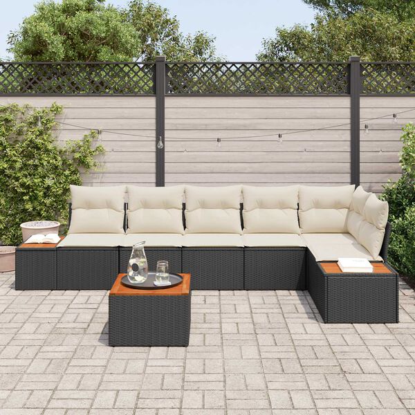 vidaXL Conjunto de sof&aacute;s de jard&iacute;n 6 pcs Negro y crema Rat&aacute;n sint&eacute;tico