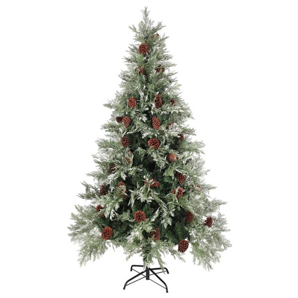 vidaXL &Aacute;rbol de Navidad con luces y pi&ntilde;as PVC PE verde y blanco 195 cm