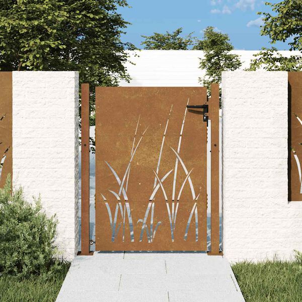 vidaXL Puerta de jard&iacute;n 100x150 cm de acero corten con dise&ntilde;o de hierba
