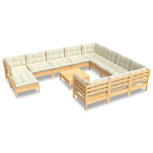 vidaXL Muebles de jard&iacute;n 10 pzas y cojines madera de pino crema